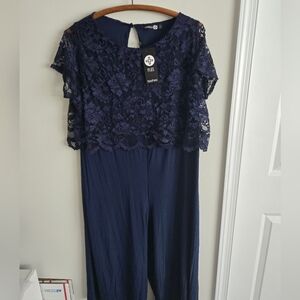 Navy Lace Overlay Jumpsuit